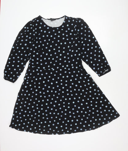 Dorothy Perkins Women’s Black Polka Dot A-Line Dress UK 16 Long Sleeve