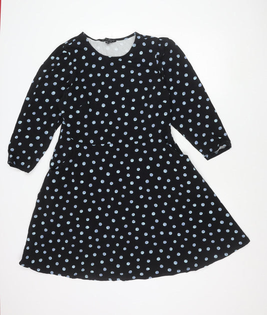 Dorothy Perkins Women’s Black Polka Dot A-Line Dress UK 16 Long Sleeve