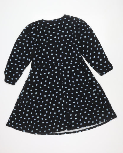 Dorothy Perkins Women’s Black Polka Dot A-Line Dress UK 16 Long Sleeve