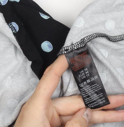 Dorothy Perkins Women’s Black Polka Dot A-Line Dress UK 16 Long Sleeve