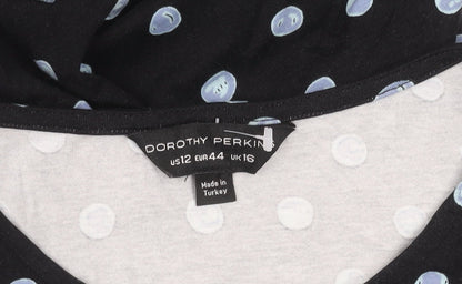 Dorothy Perkins Women’s Black Polka Dot A-Line Dress UK 16 Long Sleeve