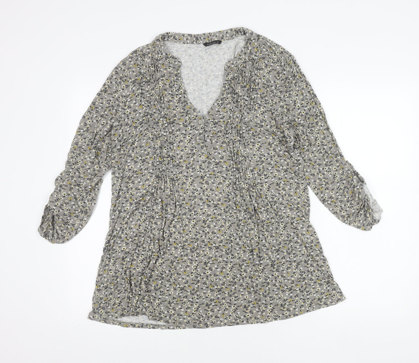 Womens UK Size 14 Roman Grey Tunic Blouse