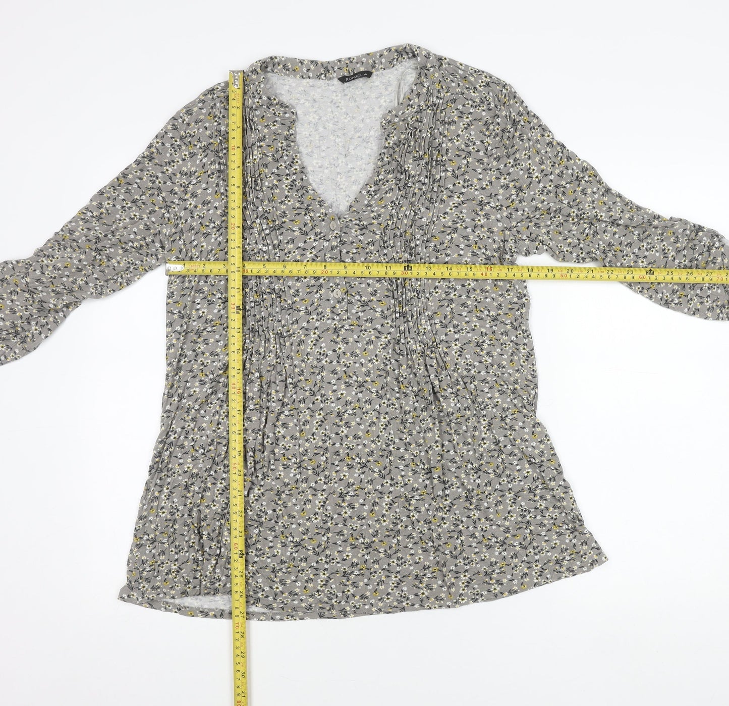 Womens UK Size 14 Roman Grey Tunic Blouse