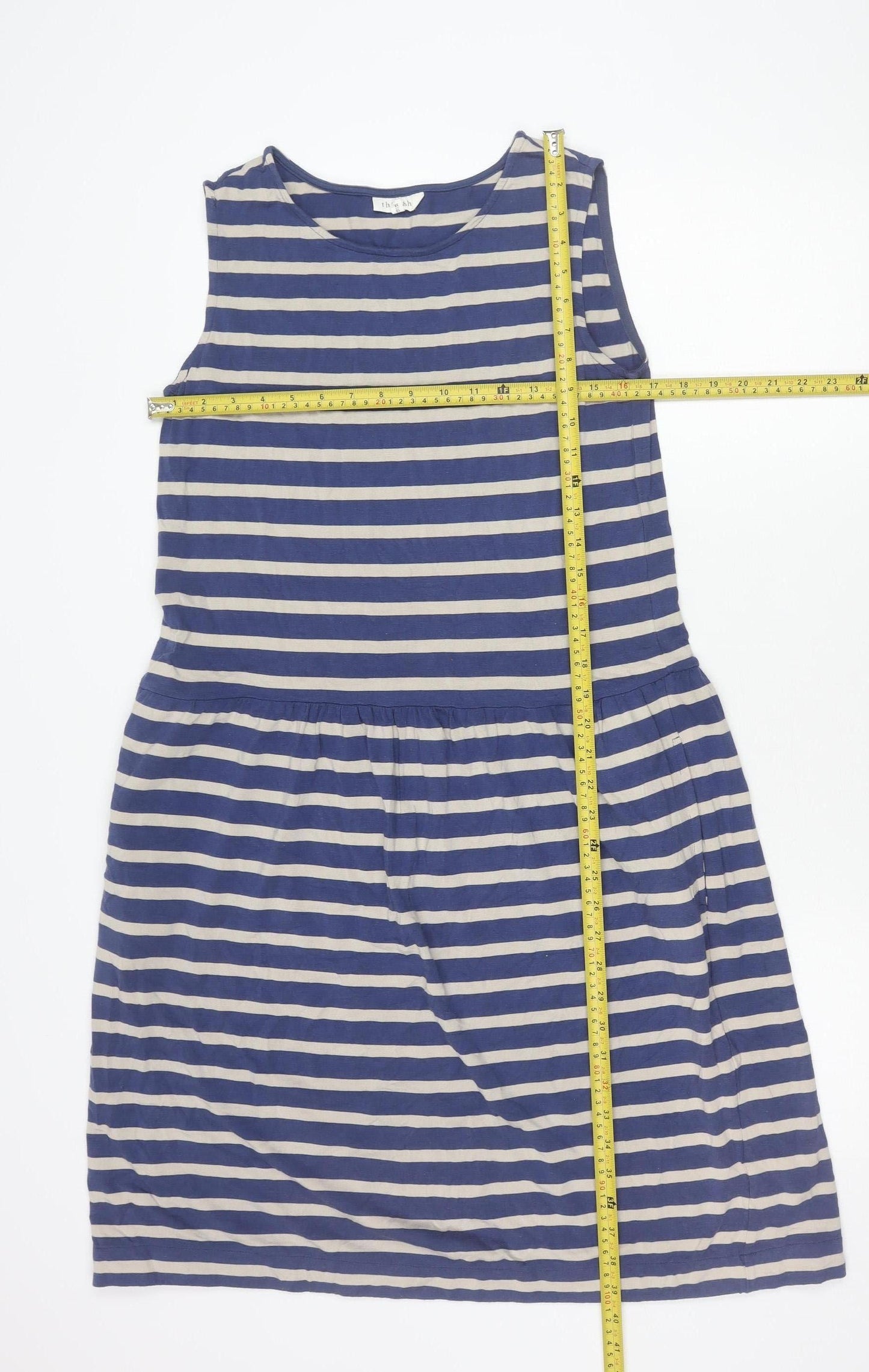 Thought Womens Blue Striped Sleeveless Shift Dress Size 10
