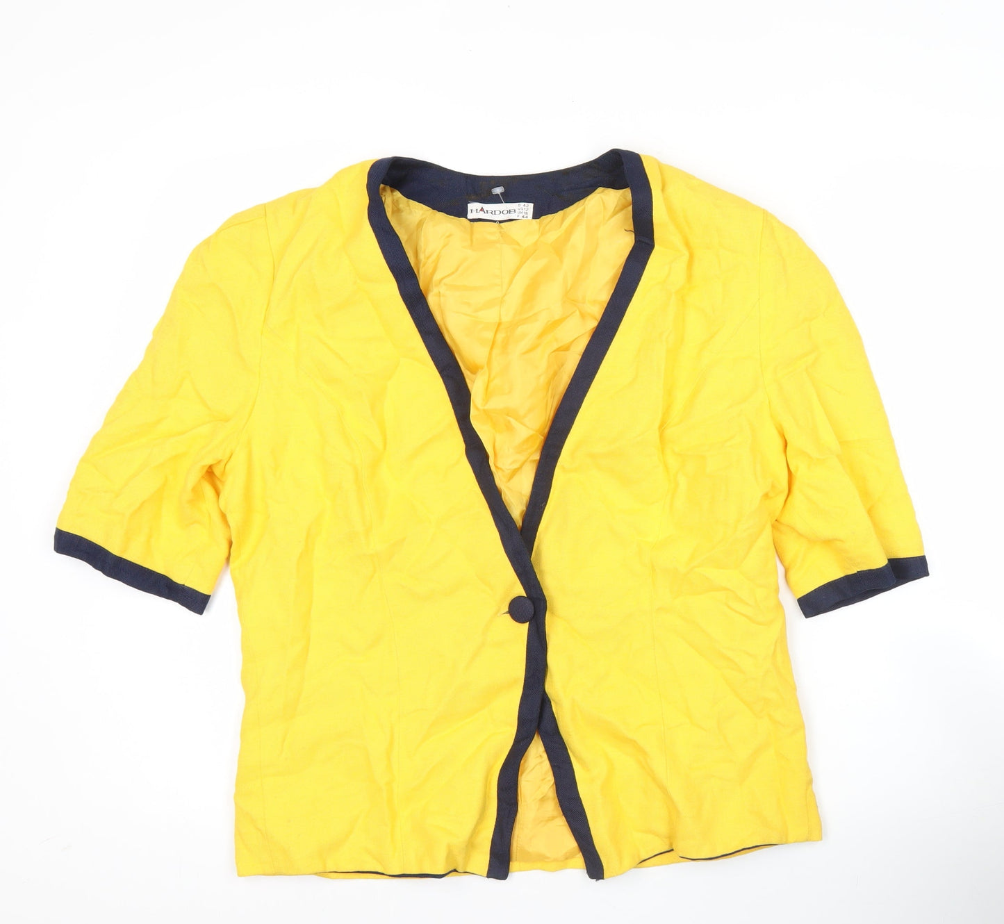 Hardob Womens Yellow Suit Jacket UK 16 Short Sleeve Viscose Lined