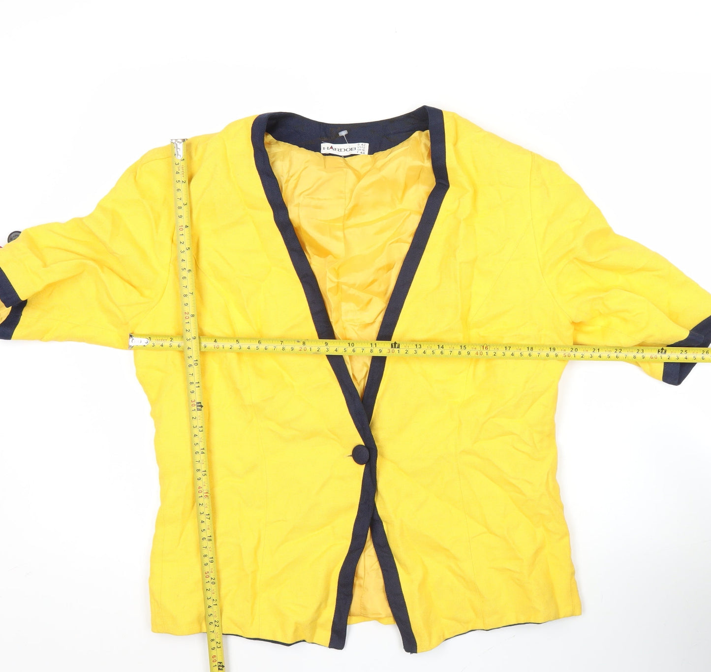 Hardob Womens Yellow Suit Jacket UK 16 Short Sleeve Viscose Lined