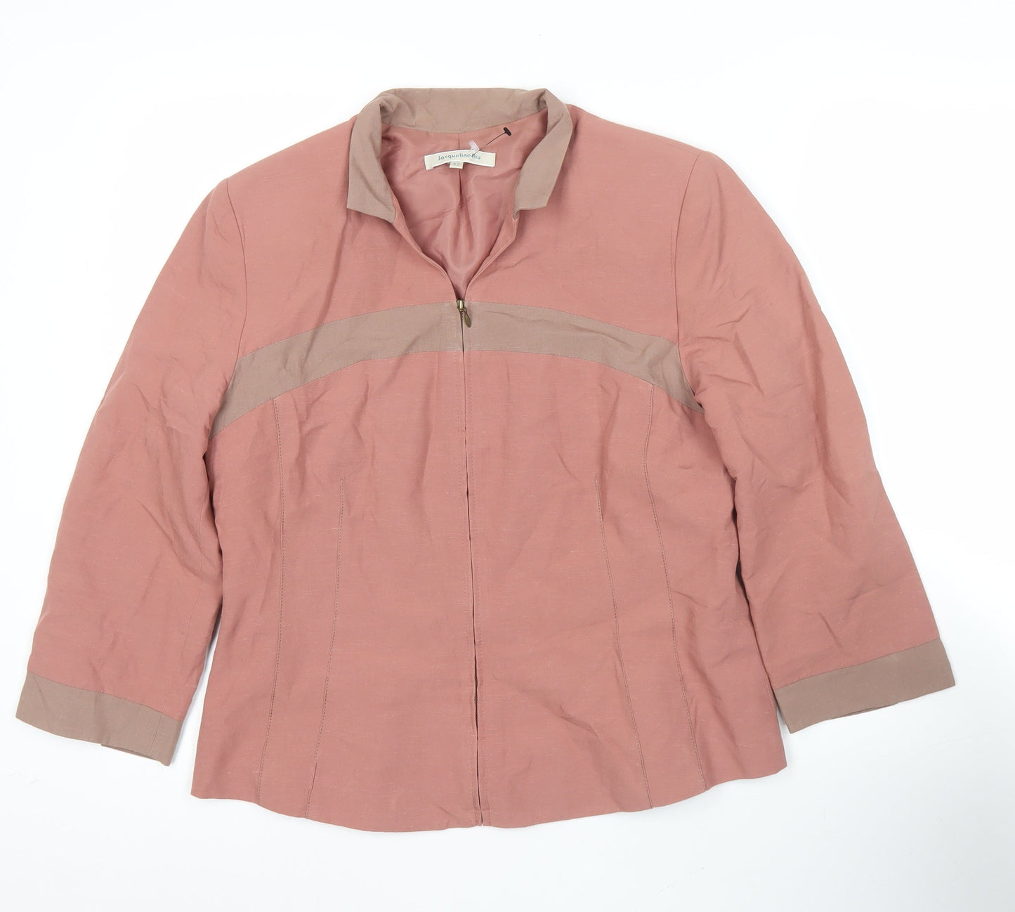 Jacqueline RIU Women’s Pink 3/4 Sleeve Zip Jacket Size 14 Viscose Linen Blend
