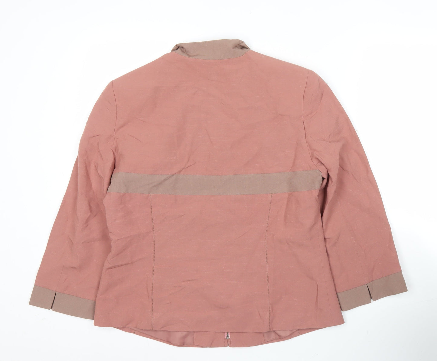 Jacqueline RIU Women’s Pink 3/4 Sleeve Zip Jacket Size 14 Viscose Linen Blend