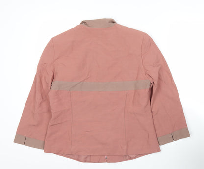 Jacqueline RIU Women’s Pink 3/4 Sleeve Zip Jacket Size 14 Viscose Linen Blend