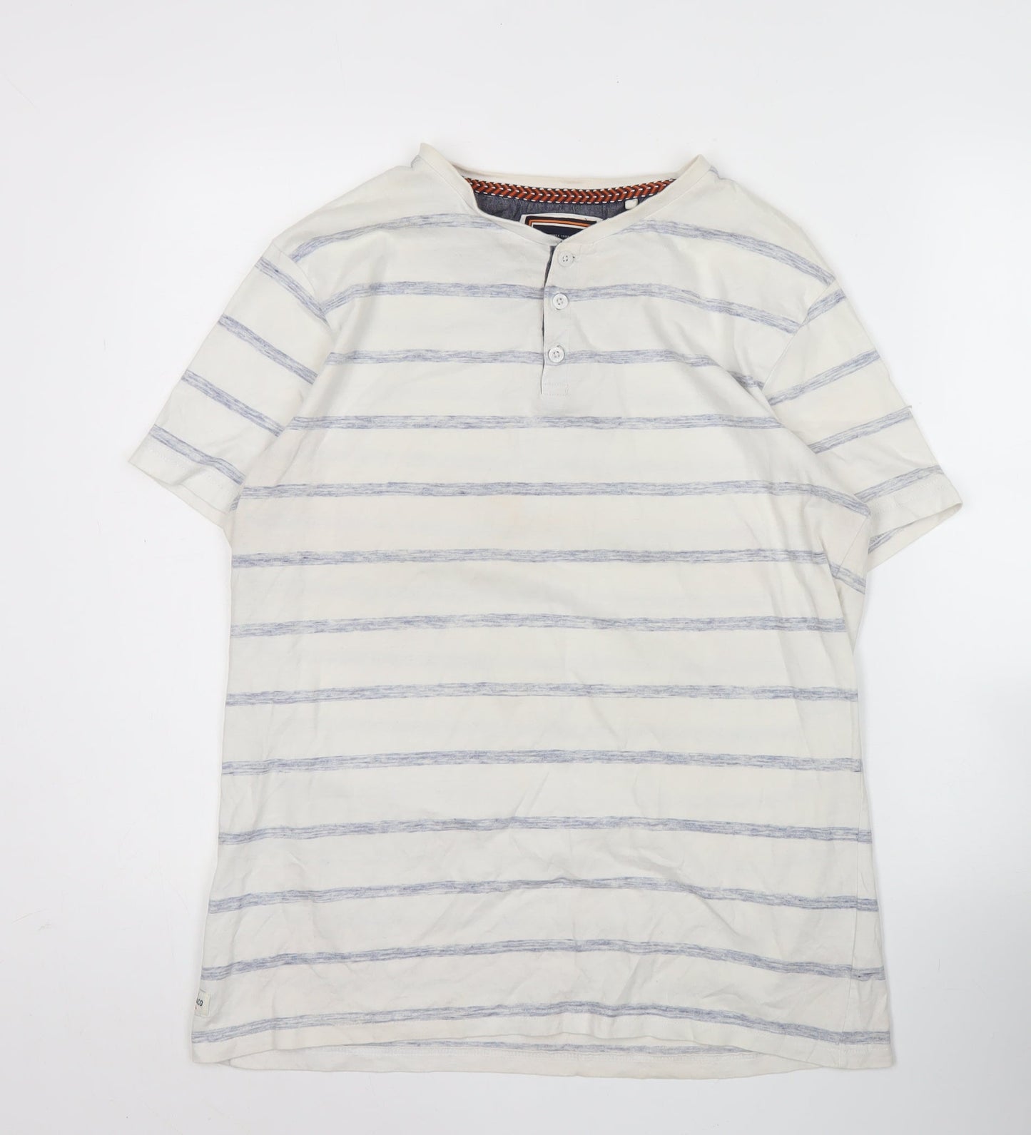 SoulCal & Co Men’s White Striped Henley Short Sleeve T-Shirt Size L