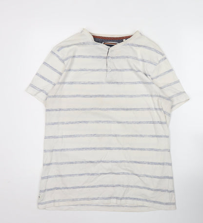 SoulCal & Co Men’s White Striped Henley Short Sleeve T-Shirt Size L