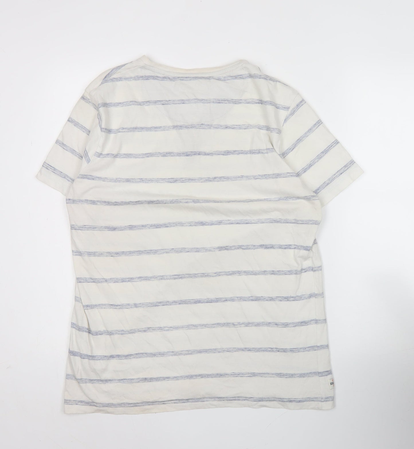 SoulCal & Co Men’s White Striped Henley Short Sleeve T-Shirt Size L