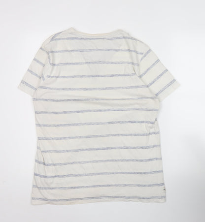 SoulCal & Co Men’s White Striped Henley Short Sleeve T-Shirt Size L