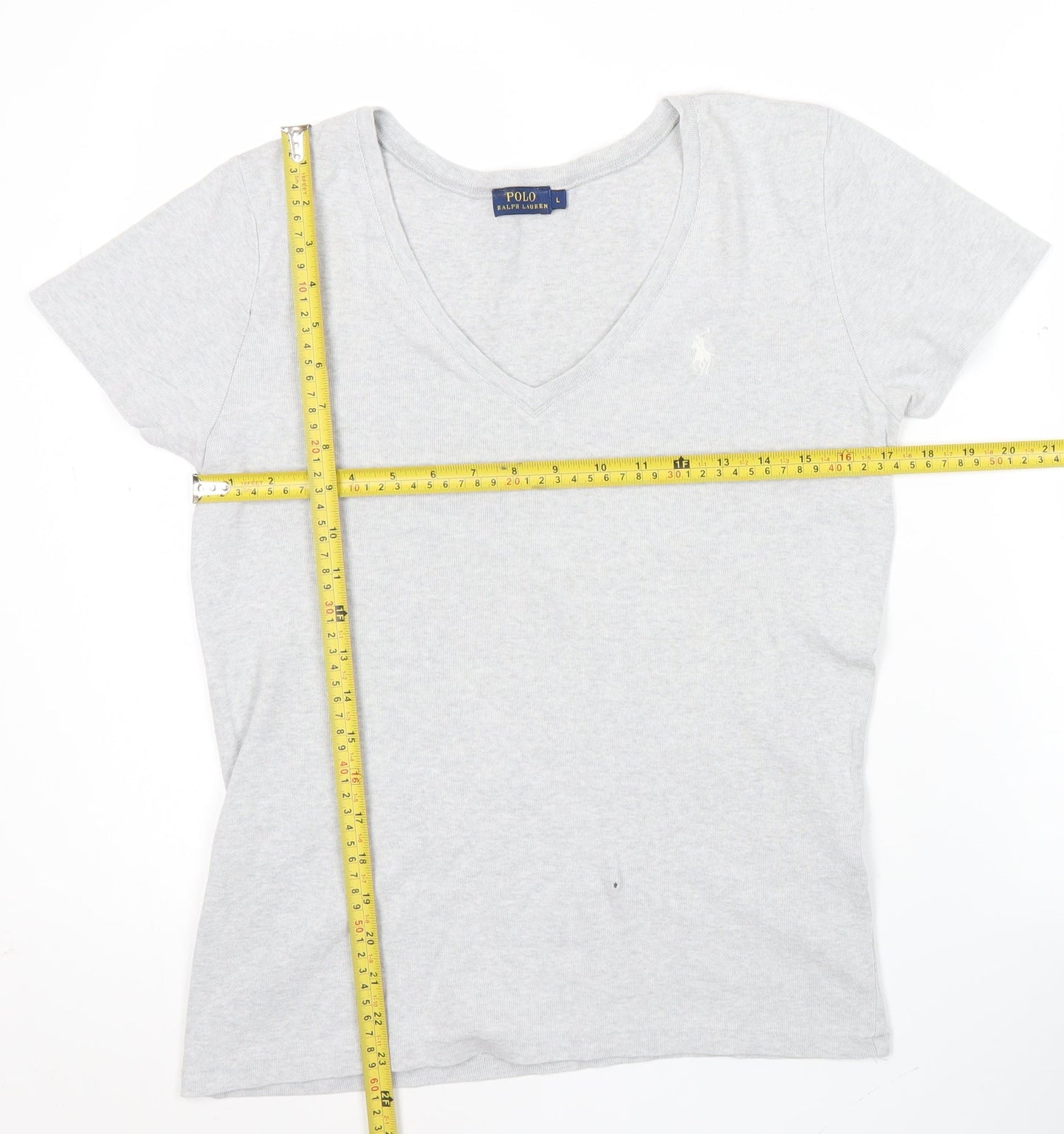 Womens UK Size L Ralph Lauren Grey Basic T-Shirt