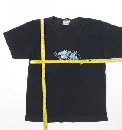 Womens UK Size L Russell Black Basic T-Shirt