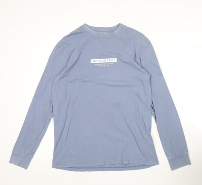 American Eagle Men’s Blue M Long Sleeve Crew Neck Cotton Graphic Top