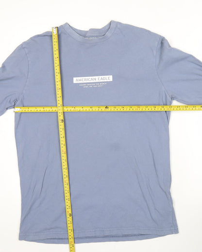 American Eagle Men’s Blue M Long Sleeve Crew Neck Cotton Graphic Top