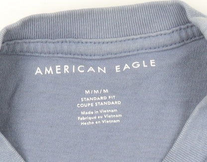 American Eagle Men’s Blue M Long Sleeve Crew Neck Cotton Graphic Top