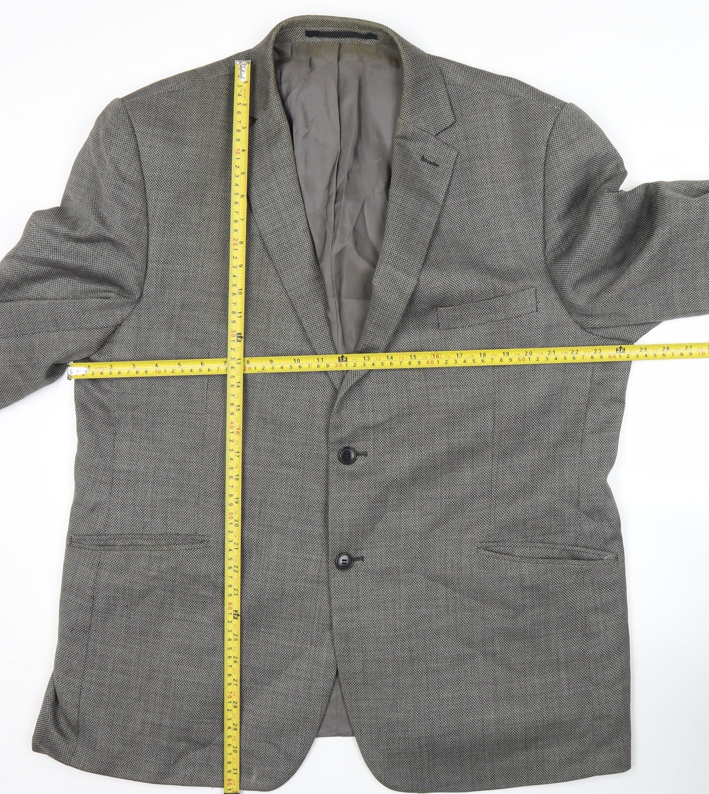 Fellini Men’s Grey Wool Blend Blazer Jacket 48 Regular Classic Herringbone