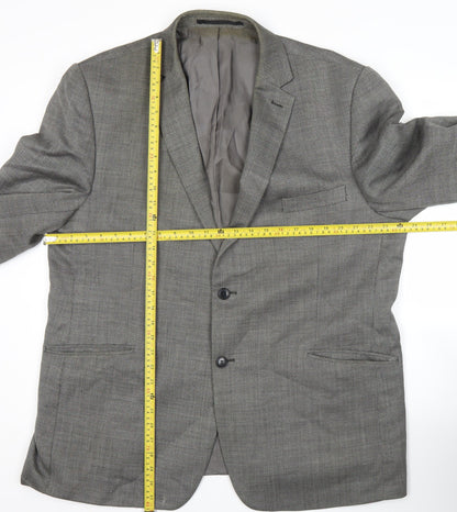 Fellini Men’s Grey Wool Blend Blazer Jacket 48 Regular Classic Herringbone