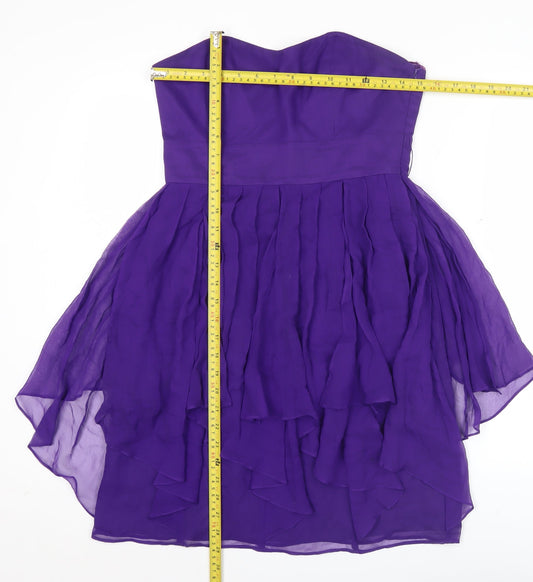 Coast Women's Purple Silk Strapless Hi-Low Cocktail Dress Size 10