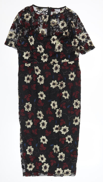 M&Co Boutique Womens Black Floral Embroidered Sheath Dress Size 12