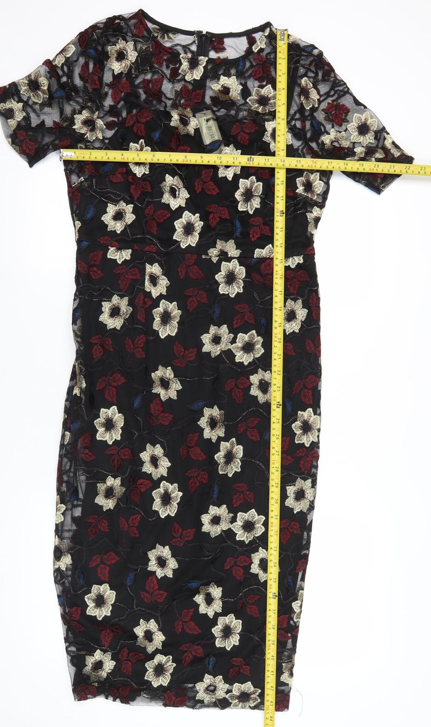 M&Co Boutique Womens Black Floral Embroidered Sheath Dress Size 12