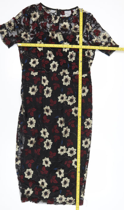 M&Co Boutique Womens Black Floral Embroidered Sheath Dress Size 12