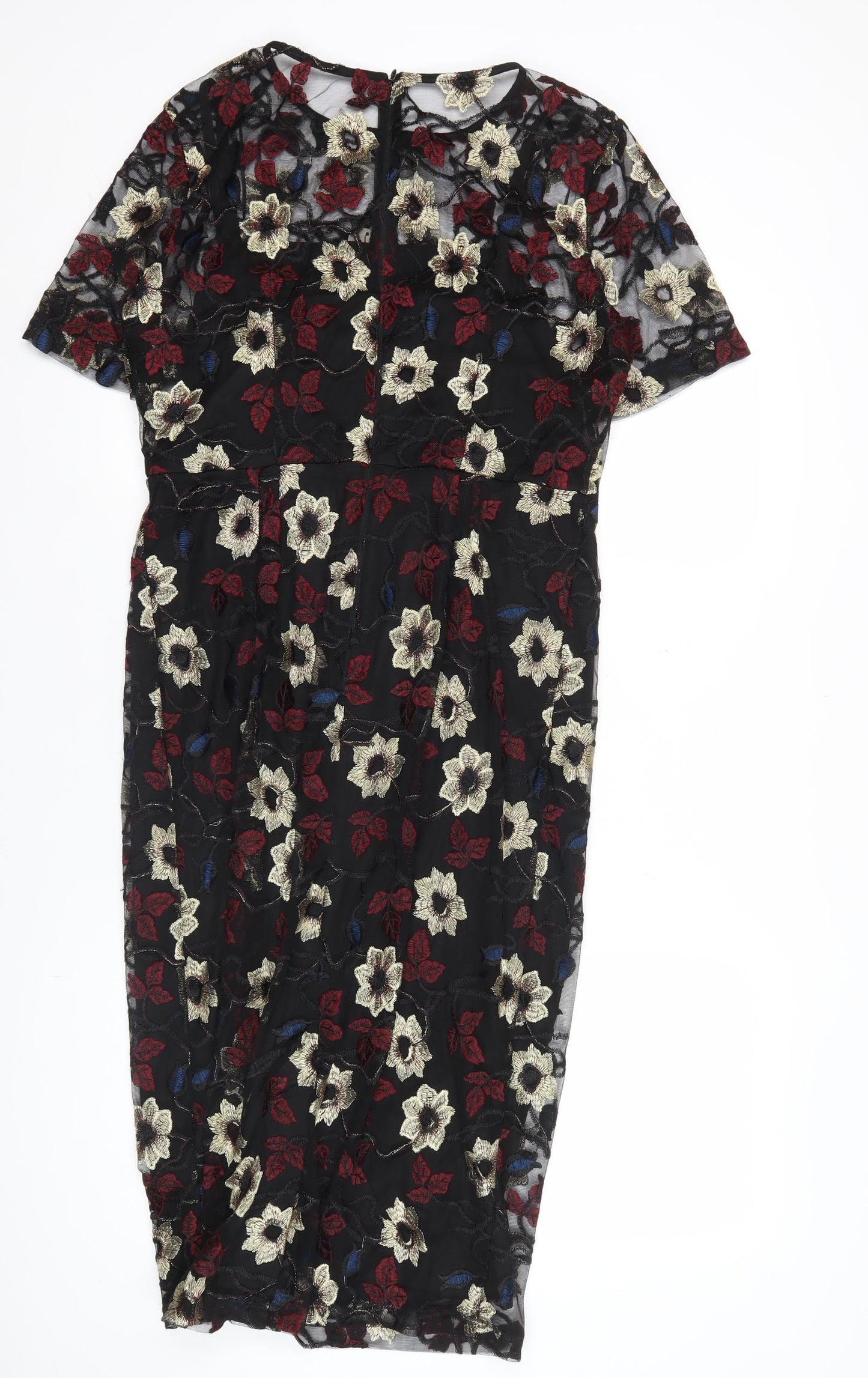 M&Co Boutique Womens Black Floral Embroidered Sheath Dress Size 12