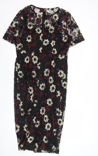 M&Co Boutique Womens Black Floral Embroidered Sheath Dress Size 12