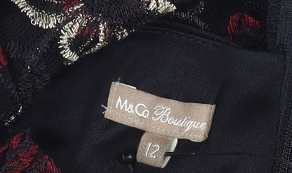 M&Co Boutique Womens Black Floral Embroidered Sheath Dress Size 12
