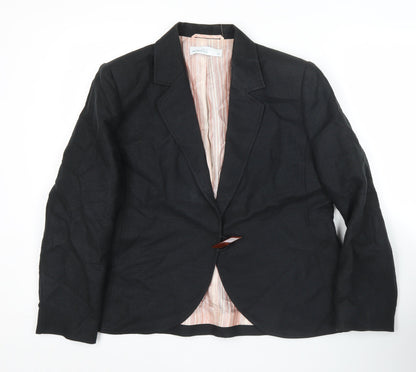 Minosa Petite Womens Black Blazer Size 16 Linen Cotton Work Jacket