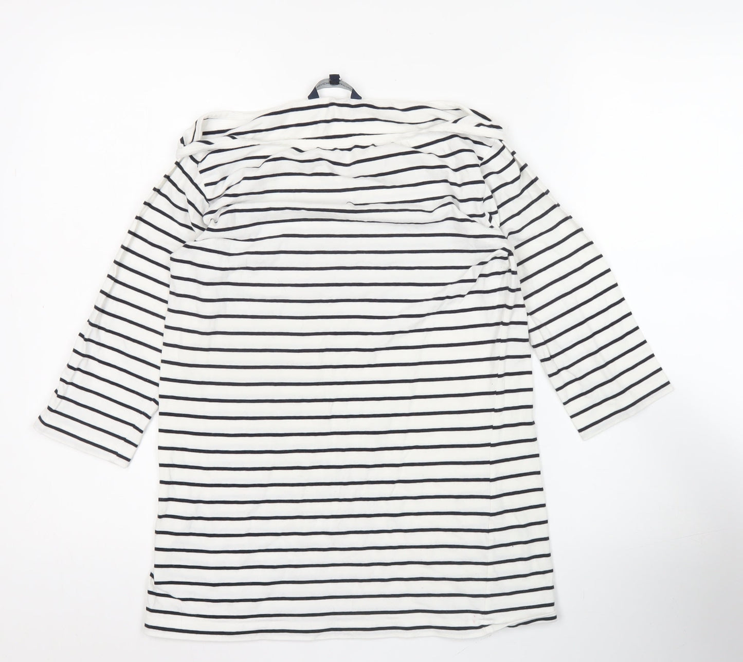French Connection Women White Striped Jersey T-Shirt XL 3/4 Sleeve