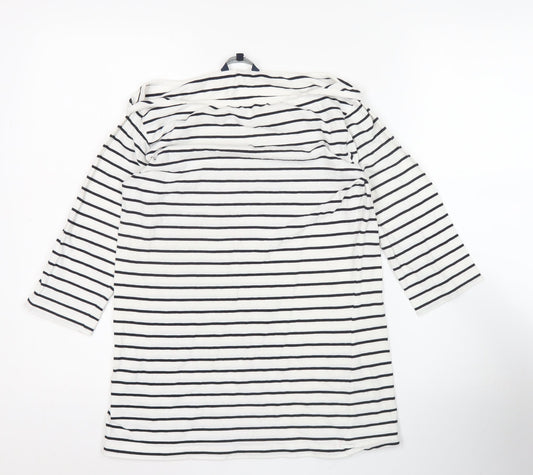 French Connection Women White Striped Jersey T-Shirt XL 3/4 Sleeve