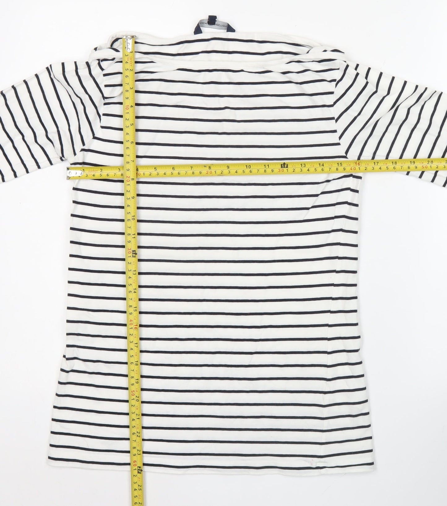 French Connection Women White Striped Jersey T-Shirt XL 3/4 Sleeve