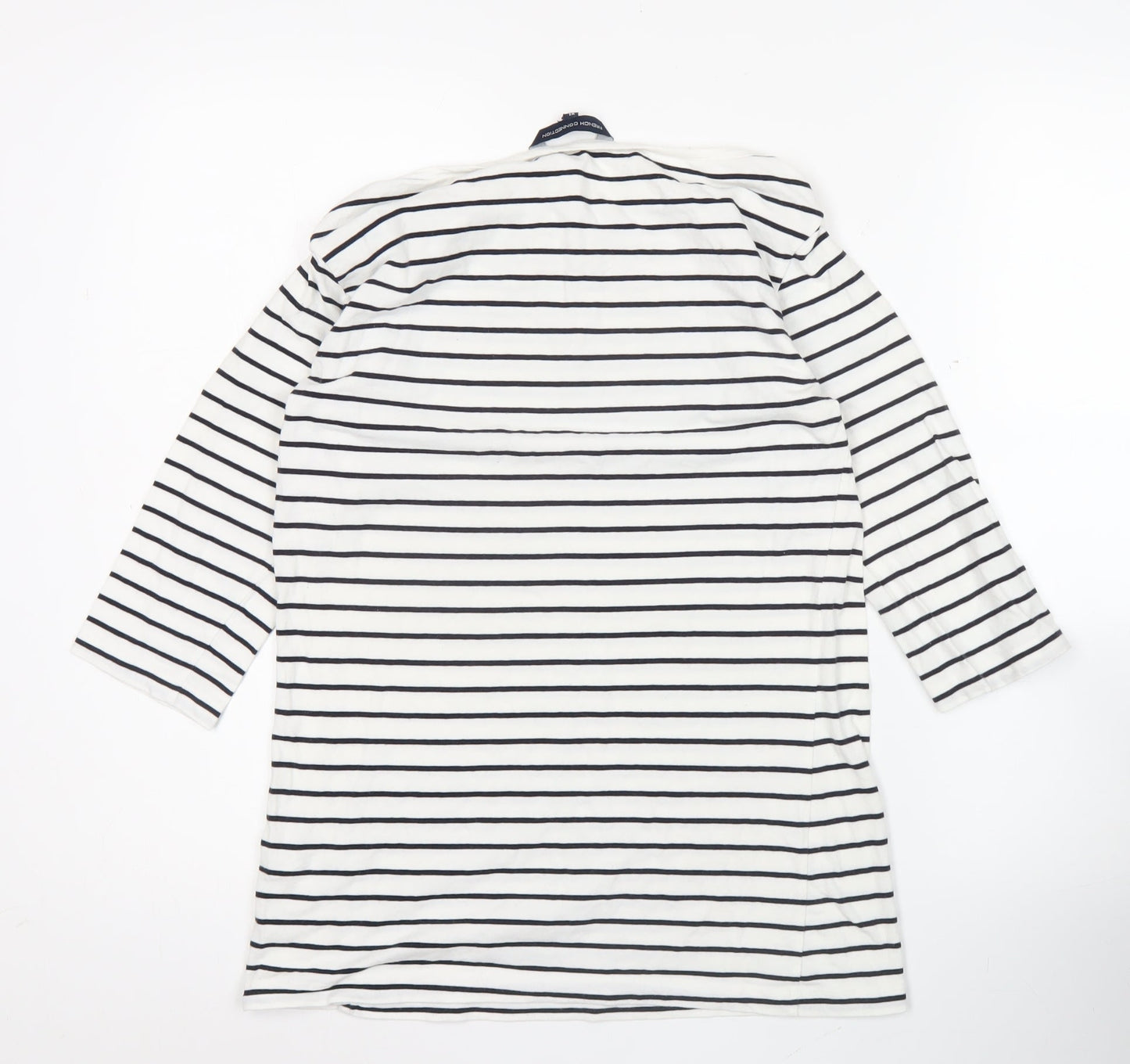 French Connection Women White Striped Jersey T-Shirt XL 3/4 Sleeve