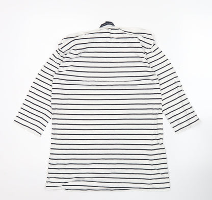 French Connection Women White Striped Jersey T-Shirt XL 3/4 Sleeve