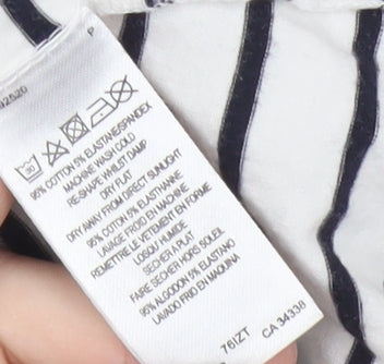 French Connection Women White Striped Jersey T-Shirt XL 3/4 Sleeve