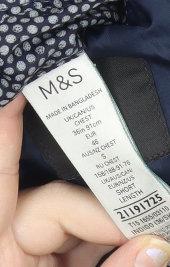 Marks and Spencer Men's Blue Suit Jacket 36S Regular Fit