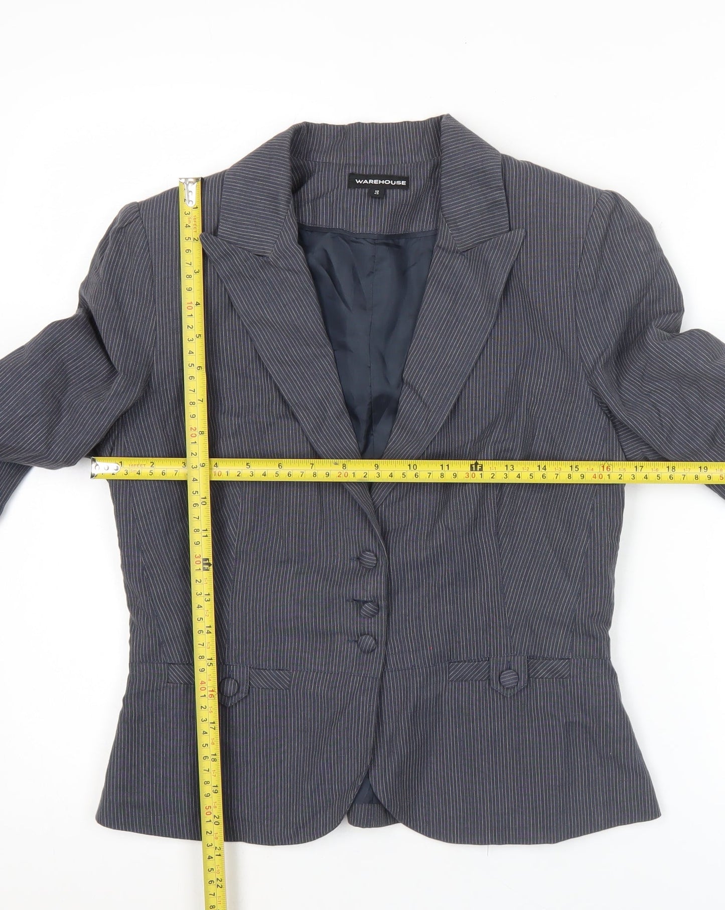 Warehouse Women Grey Pinstripe Suit Jacket UK 12 Single Breasted