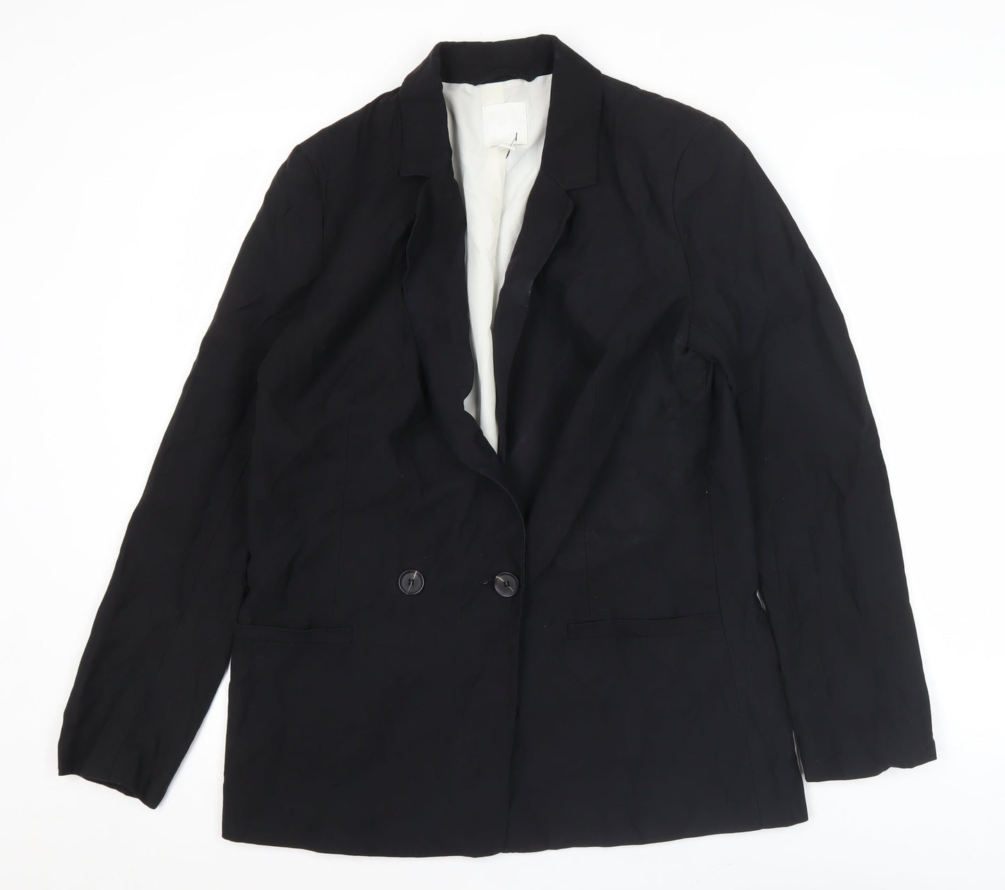 H&M Womens Black Double-Breasted Blazer Jacket Size 8