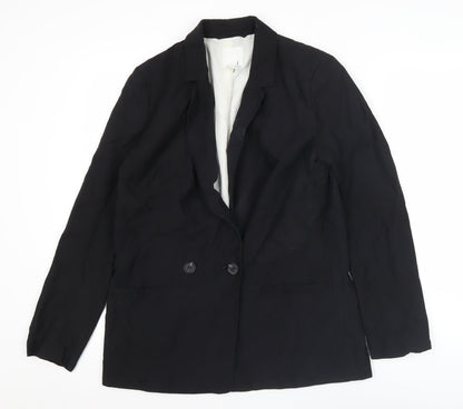 H&M Womens Black Double-Breasted Blazer Jacket Size 8