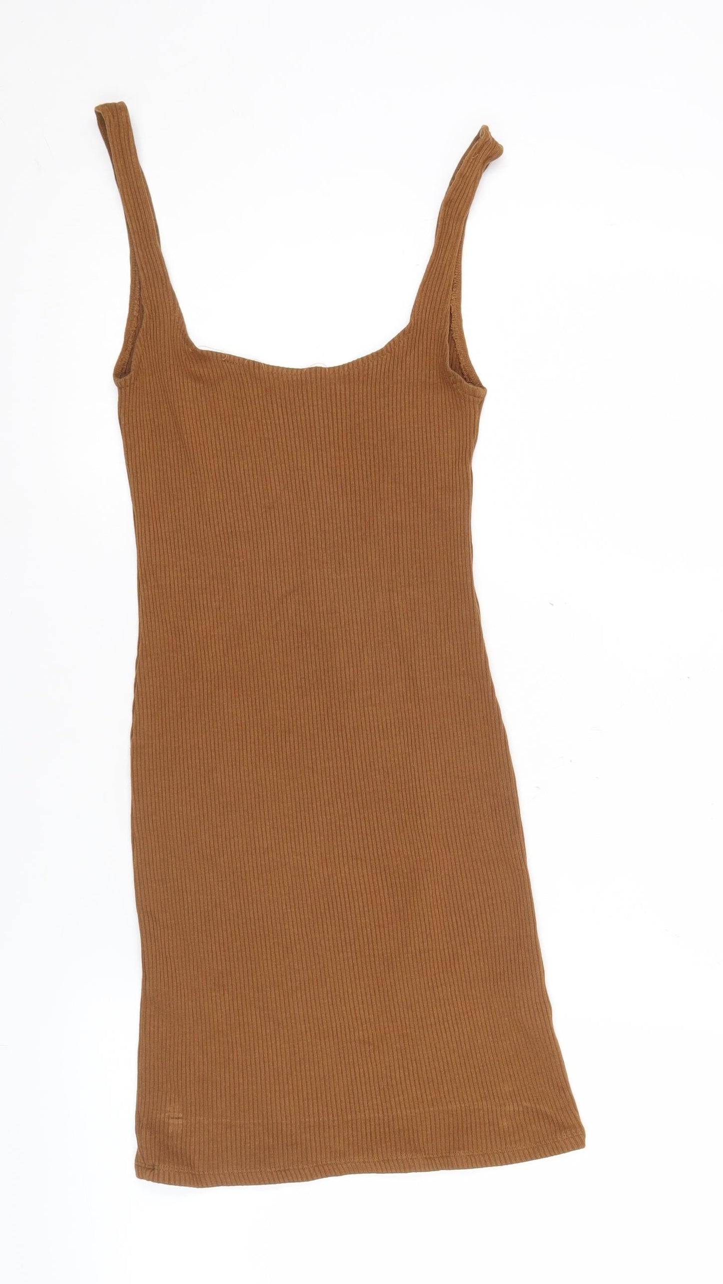 Pull & Bear Women’s Brown Slip Dress Size 12 Mini Stretch