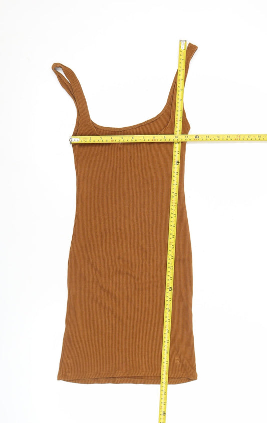Pull & Bear Women’s Brown Slip Dress Size 12 Mini Stretch