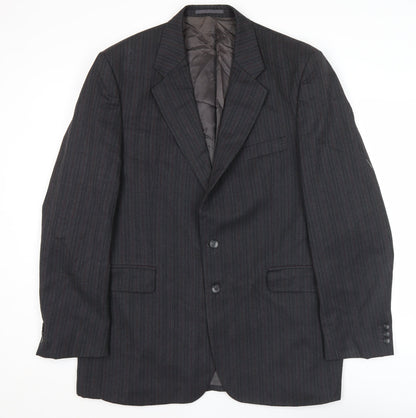 Label Mens Grey Wool Pinstripe Blazer Jacket 41L Classic Fit