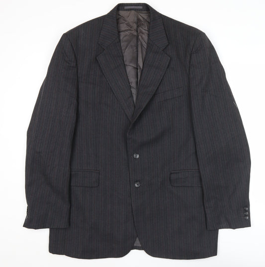 Label Mens Grey Wool Pinstripe Blazer Jacket 41L Classic Fit