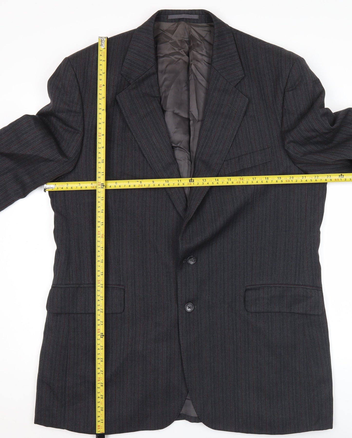 Label Mens Grey Wool Pinstripe Blazer Jacket 41L Classic Fit