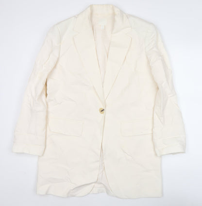 H&M Unisex Adults Ivory XS Long Linen Blend Blazer Jacket