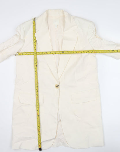 H&M Unisex Adults Ivory XS Long Linen Blend Blazer Jacket