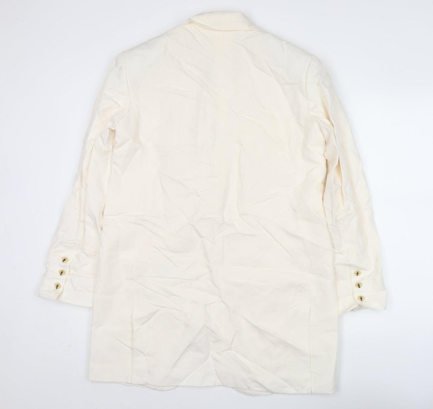 H&M Unisex Adults Ivory XS Long Linen Blend Blazer Jacket